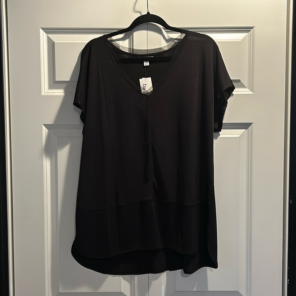 BarIII Essentials Black Short Sleeve top with mesh detailing.Brand new with tags